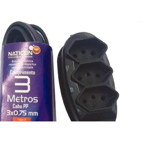 Extensao Naticon Pp 0,75 03Mt 2P+T10A Preto Extensao Naticon Pp 0,75 03Mt 2P+T10A Preto