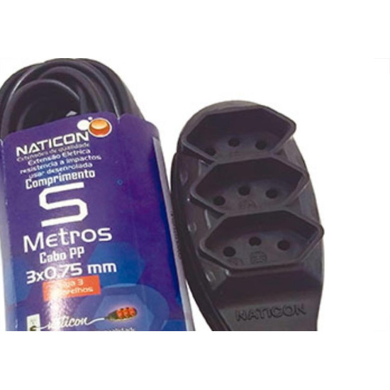 Extensao Naticon Pp 0,75 05Mt 2P+T10A Preto Extensao Naticon Pp 0,75 05Mt 2P+T10A Preto