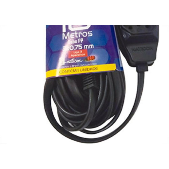Extensao Naticon Pp 0,75 10Mt 2P+T10A Preto Extensao Naticon Pp 0,75 10Mt 2P+T10A Preto