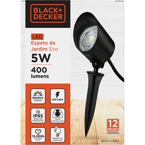 Luminaria Espeto P/Jard B_D Preto 5W 6500K Bivolt Luminaria Espeto P/Jard B_D Preto 5W 6500K Bivolt