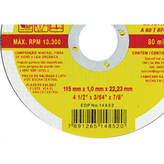 Disco Sped/Inox Starret 7X7/8X1,6 - Kit C/12 Unidades Disco Sped/Inox Starret 7X7/8X1,6 - Kit C/12 Unidades
