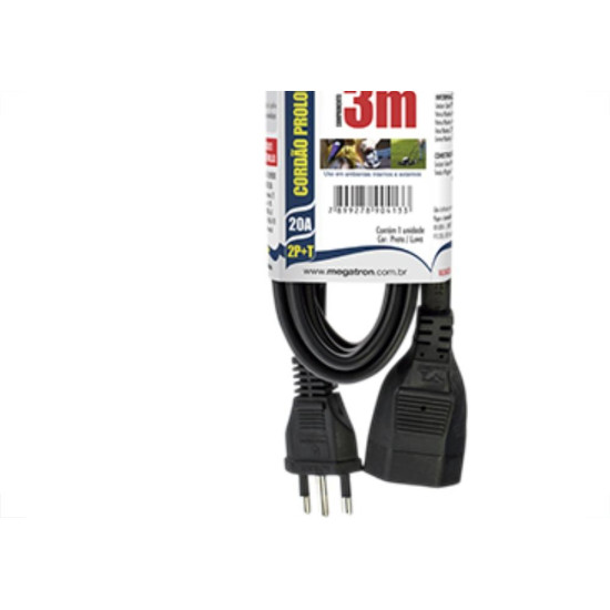 Cordao Prolong Megatron Pp 3X2,5 3Mt 20A Cordao Prolong Megatron Pp 3X2,5 3Mt 20A