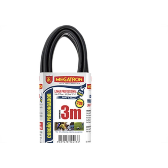 Cordao Prolong Megatron Pp 3X2,5 3Mt 20A Cordao Prolong Megatron Pp 3X2,5 3Mt 20A