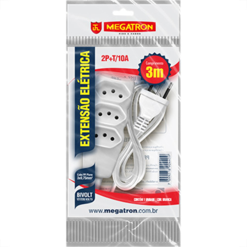 Extensao Megatron Pp 0,75 03Mt 2P+T10A Branco Extensao Megatron Pp 0,75 03Mt 2P+T10A Branco