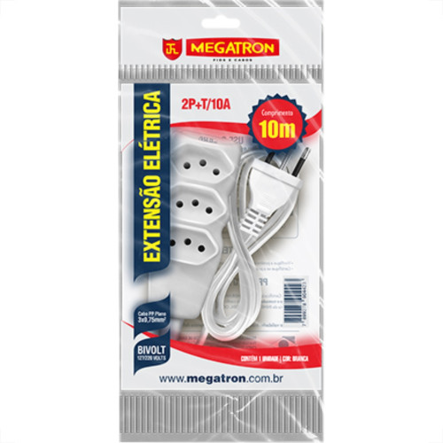 Extensao Megatron Pp 0,75 10Mt 2P+T10A Branco Extensao Megatron Pp 0,75 10Mt 2P+T10A Branco