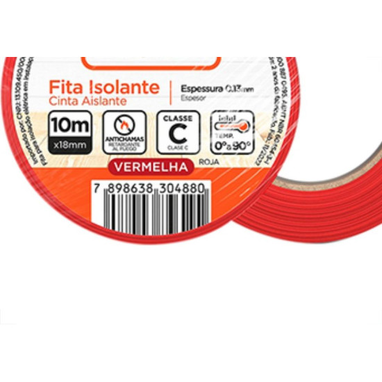 Fita Isol B_D 18X10 Vermelha - Kit C/10 Unidades