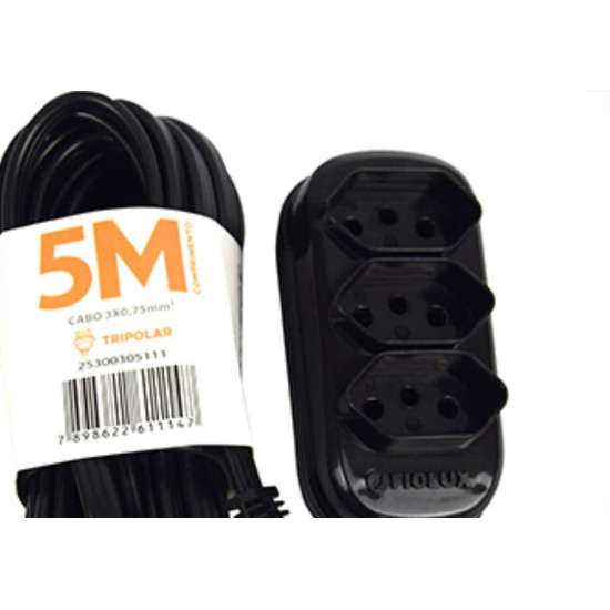 Extensao Fiolux Pl Connect 2P+T 05M Preto Extensao Fiolux Pl Connect 2P+T 05M Preto