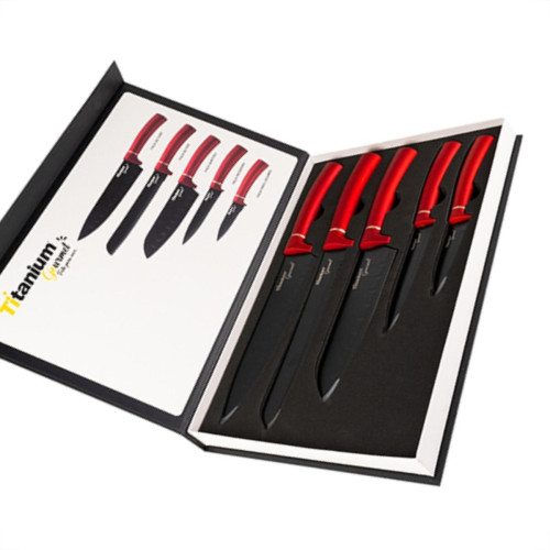 Faca Gourmet Titanium Kit 05Pc Vermelho 6893 Faca Gourmet Titanium Kit 05Pc Vermelho 6893