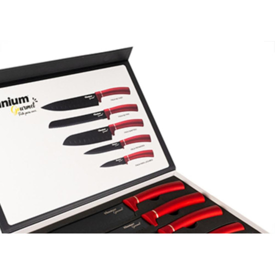 Faca Gourmet Titanium Kit 05Pc Vermelho 6893 Faca Gourmet Titanium Kit 05Pc Vermelho 6893