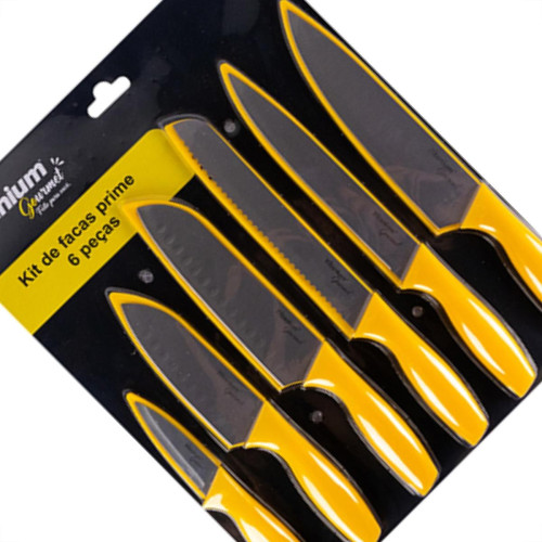 Faca Gourmet Titanium Kit 06Pc Amarelo 6890 Faca Gourmet Titanium Kit 06Pc Amarelo 6890