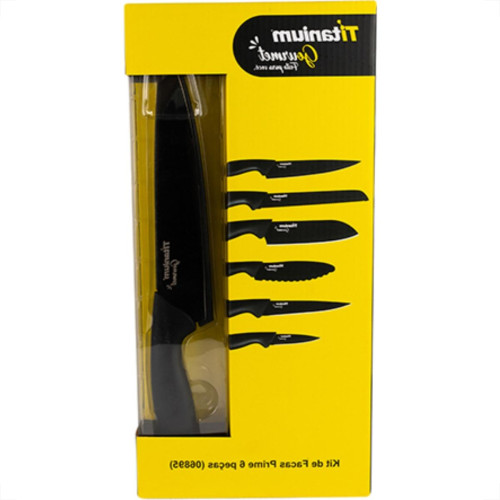 Faca Gourmet Titanium Kit 06Pc Preto 6895 Faca Gourmet Titanium Kit 06Pc Preto 6895