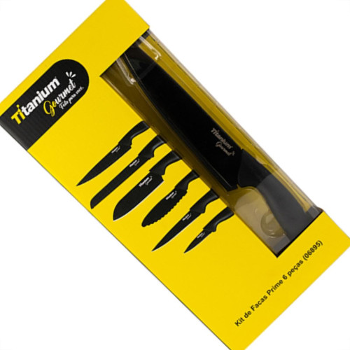 Faca Gourmet Titanium Kit 06Pc Preto 6895 Faca Gourmet Titanium Kit 06Pc Preto 6895