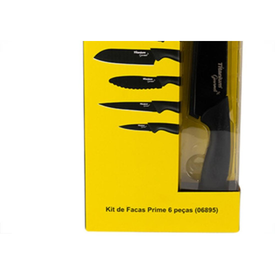 Faca Gourmet Titanium Kit 06Pc Preto 6895 Faca Gourmet Titanium Kit 06Pc Preto 6895