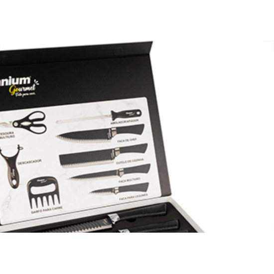 Faca Gourmet Titanium Kit 08Pc Preto 6887 Faca Gourmet Titanium Kit 08Pc Preto 6887
