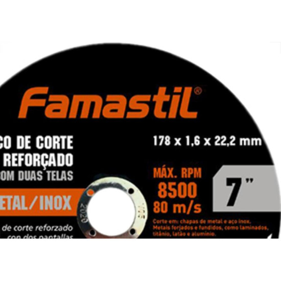 Disco Sped/Inox Famastil 7X7/8X1,6 - Kit C/10 Unidades Disco Sped/Inox Famastil 7X7/8X1,6 - Kit C/10 Unidades