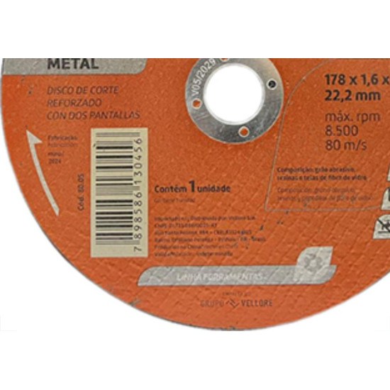 Disco Corte Famastil Ferro 7X7/8X1.6 2T - Kit C/10 Unidades Disco Corte Famastil Ferro 7X7/8X1.6 2T - Kit C/10 Unidades