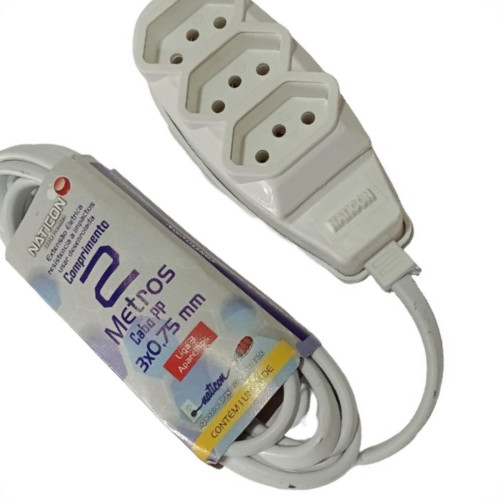 Extensao Naticon Pp 0,75 02Mt 2P+T10A Branco