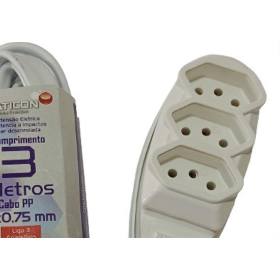 Extensao Naticon Pp 0,75 03Mt 2P+T10A Branco