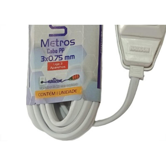 Extensao Naticon Pp 0,75 05Mt 2P+T10A Branco