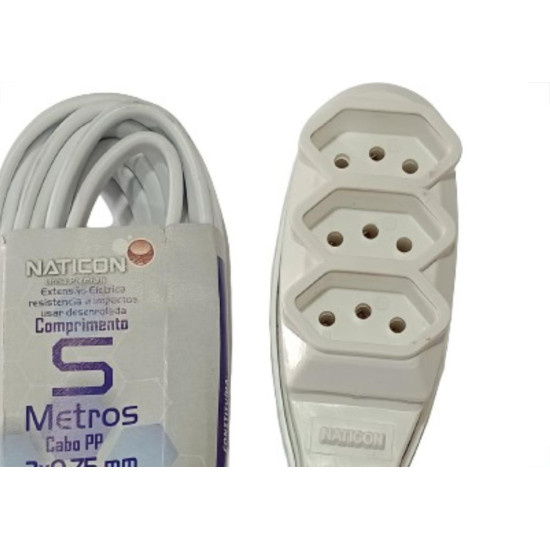 Extensao Naticon Pp 0,75 05Mt 2P+T10A Branco