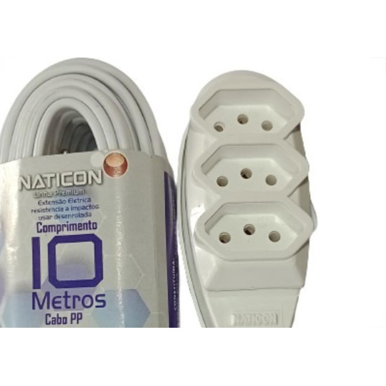 Extensao Naticon Pp 0,75 10Mt 2P+T10A Branco