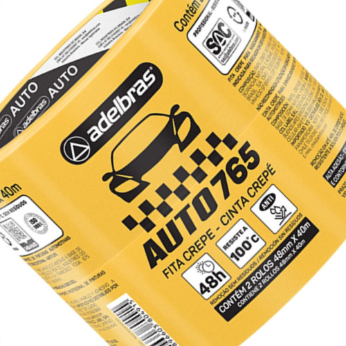 Fita Crepe Adelbras Auto Amarelo 48Mmx40M - Kit C/2 Unidades