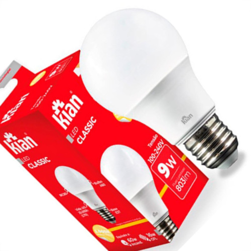 Lampada Led Bulbo 09W 3000K Bivolt Kian - Kit C/10 Unidades