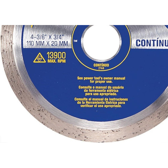 Disco Diamantado Irwin Liso 110Mm Seco Agua Iw2144 Disco Diamantado Irwin Liso 110Mm Seco Agua Iw2144