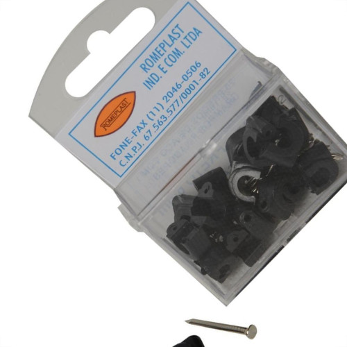 Grampo Fixa Fio Romeplast 06Mm Preto Com 20 Pecas 7896173400111