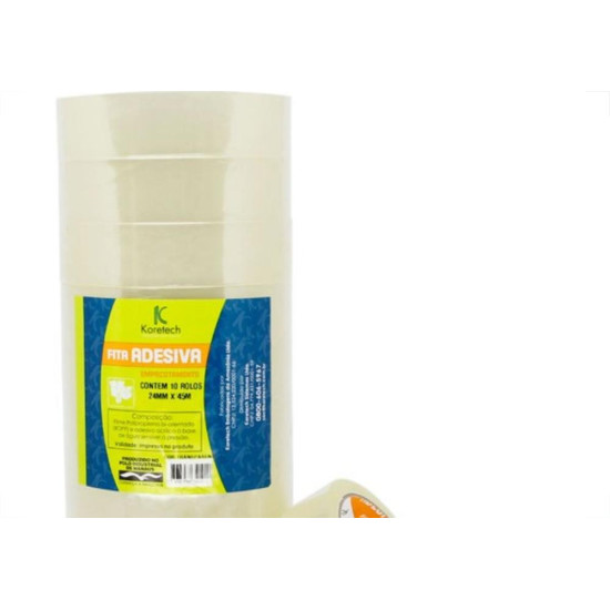 Fita Adesiva Transparente Koretech 24X45 Rf.12.10.4.0087 - Kit C/10 Fita Adesiva Transparente Koretech 24X45 Rf.12.10.4.0087 - Kit C/10