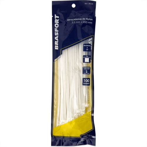 Abracadeira Nylon Brasfort Branca 2,5X200 100 Pecas 8628