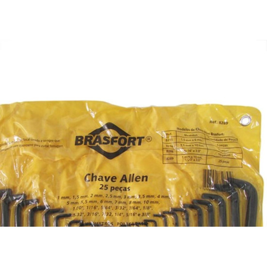 Chave Allen Brasfort 1/20 A 3/8*1A10 25 Pecas 8289 Chave Allen Brasfort 1/20 A 3/8*1A10 25 Pecas 8289