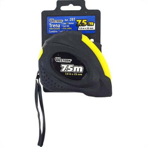 Trena Western Protecao Emborrachada 7,5M/25 Com Trava 28T Trena Western Protecao Emborrachada 7,5M/25 Com Trava 28T