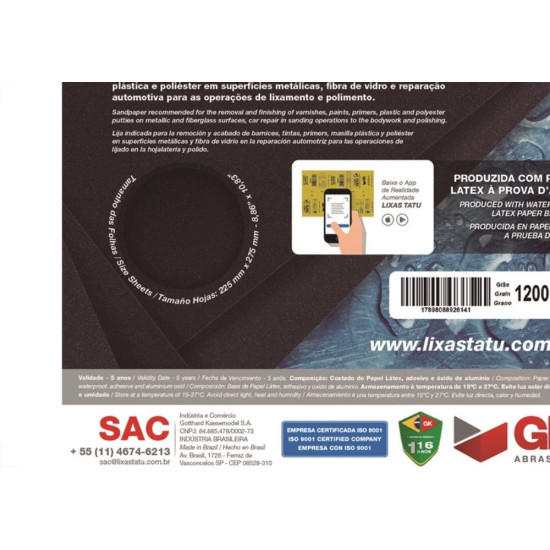Lixa Dagua Tatu 100 Hidrolix T24501000050 - Kit C/50 Lixa Dagua Tatu 100 Hidrolix T24501000050 - Kit C/50