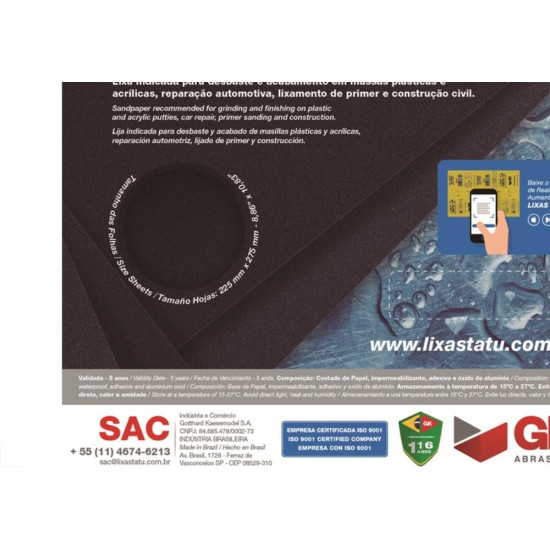 Lixa Dagua Tatu 240 Hidrolix T24502400050 - Kit C/50 Lixa Dagua Tatu 240 Hidrolix T24502400050 - Kit C/50