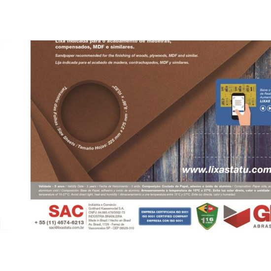 Lixa Madeira Tatu 60 A29500600050 - Kit C/50 Lixa Madeira Tatu 60 A29500600050 - Kit C/50