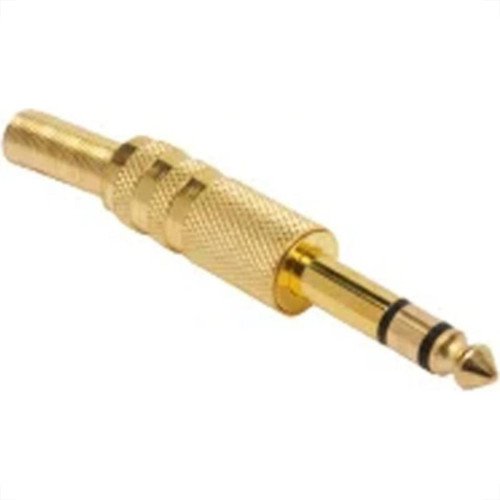 Plug P-10 Stereo 6,35Mm Dourado Com Mola 603 - Kit C/10 Plug P-10 Stereo 6,35Mm Dourado Com Mola 603 - Kit C/10