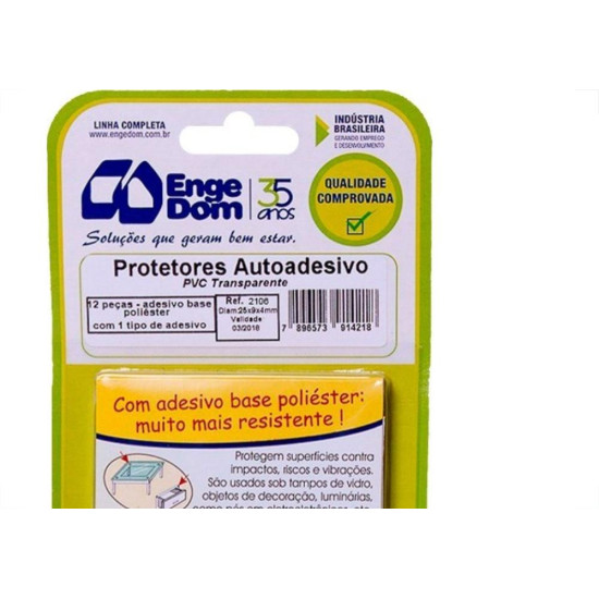 Protetor Adesivo Engedom Trasparente Retangular 25X9X4 12Pecas 1421