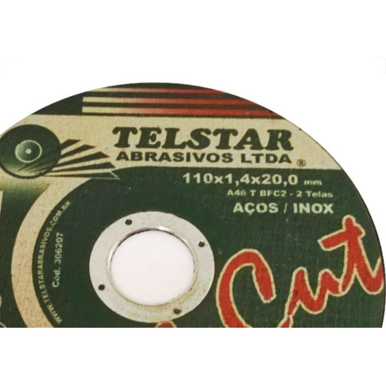 Disco De Corte Para Inox Telstar 110 X 1,4 X 20 306207 - Kit C/5 Disco De Corte Para Inox Telstar 110 X 1,4 X 20 306207 - Kit C/5