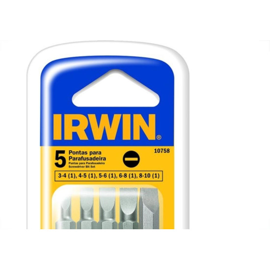 Ponteira Irwin Power Bit Fenda Com 5 Pecas Ponteira Irwin Power Bit Fenda Com 5 Pecas