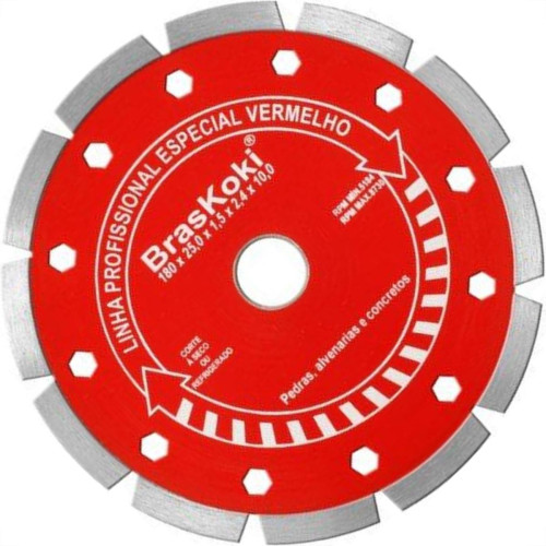 Disco Diamantado Braskoki 180Mm Segmentado Vermelho Seco Agua 