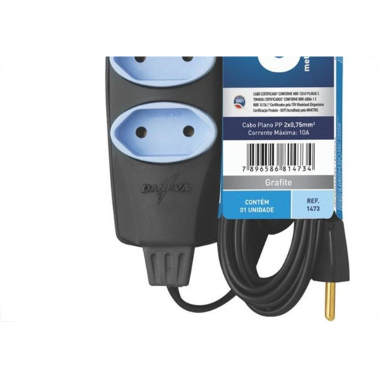 Extensao Daneva Noshock Pp 2X0,75 Grafite 10A 3M Dn1717