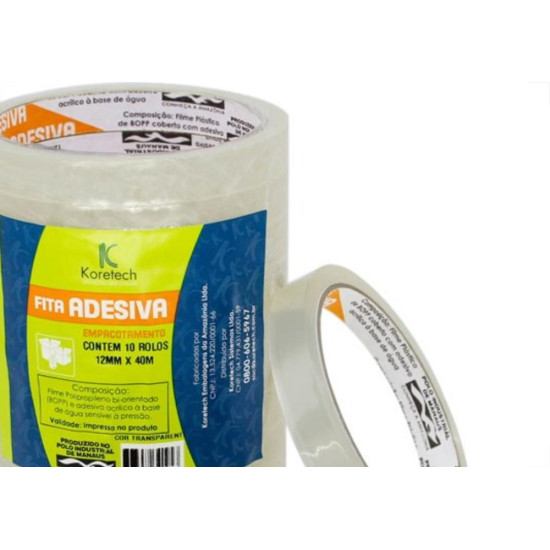 Fita Adesiva Transparente Koretech 12X40 Rf.12.10.4.0083 - Kit C/10 Fita Adesiva Transparente Koretech 12X40 Rf.12.10.4.0083 - Kit C/10