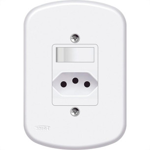 Conjunto Fame 4X2 Branco Com Placa 1Paralelo+Tomada 10A 