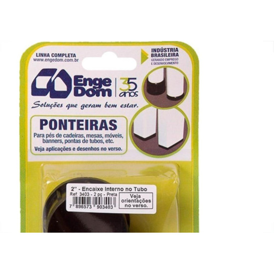 Ponteira Cadeira Engedom ''Pe'' Interno Preta  2'' 2 Pecas Redondo 3403
