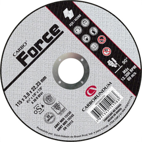 Disco De Corte Para Ferro Carborundum 4.1/2 X 1/8 X 7/8 Disco De Corte Para Ferro Carborundum 4.1/2 X 1/8 X 7/8