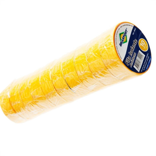 Fita Isolante Brasfort 10M X 19Mm Amarela 8646 - Kit C/10 Fita Isolante Brasfort 10M X 19Mm Amarela 8646 - Kit C/10