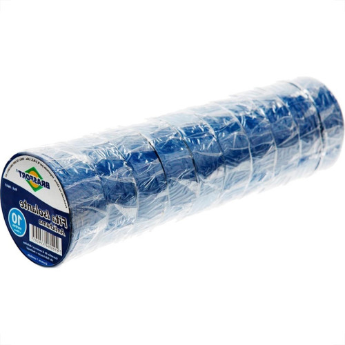 Fita Isolante Brasfort 10M X 19Mm Azul 8647 - Kit C/10 Fita Isolante Brasfort 10M X 19Mm Azul 8647 - Kit C/10
