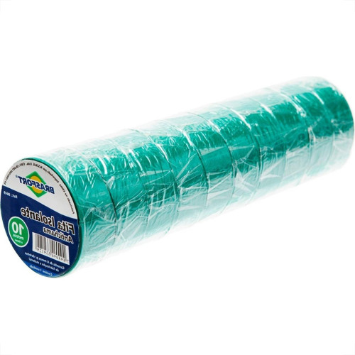 Fita Isolante Brasfort 10M X 19Mm Verde 8649 - Kit C/10 Fita Isolante Brasfort 10M X 19Mm Verde 8649 - Kit C/10