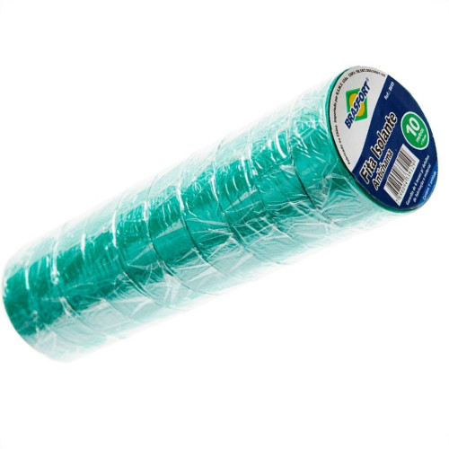 Fita Isolante Brasfort 10M X 19Mm Verde 8649 - Kit C/10 Fita Isolante Brasfort 10M X 19Mm Verde 8649 - Kit C/10